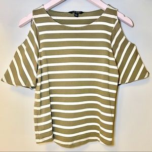 Ralph Lauren Green Stripe Cold Shoulder Shirt